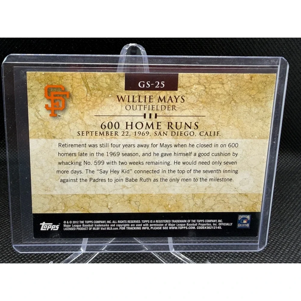 2012 Topps Gold Standard Willie Mays 600 Home Runs GS-25 San Francisco Giants